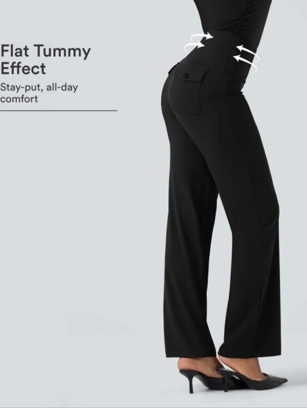 Halara High-Waisted Black Tummy-Control Wide-Leg Pants